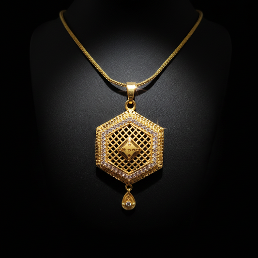 Elegant Hexagon Pendant Set with Earrings – 1 Gram Gold Jewellery