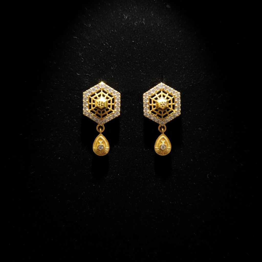 Elegant Hexagon Pendant Set with Earrings – 1 Gram Gold Jewellery