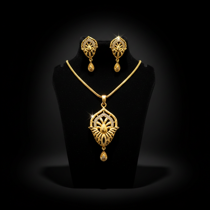 Elegant Leaf Design Pendant Set with Earrings – 1 Gram Gold Jewellery