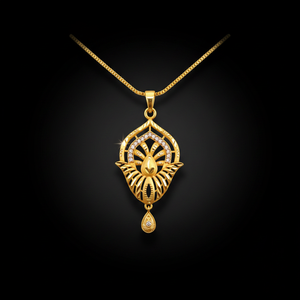 Elegant Leaf Design Pendant Set with Earrings – 1 Gram Gold Jewellery