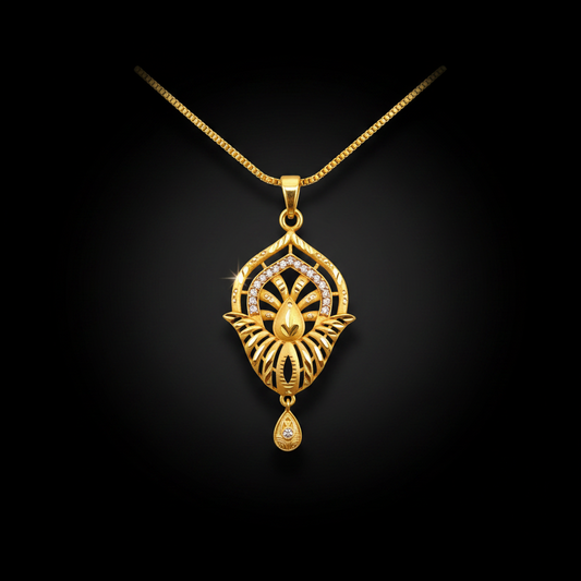 Elegant Leaf Design Pendant Set with Earrings – 1 Gram Gold Jewellery