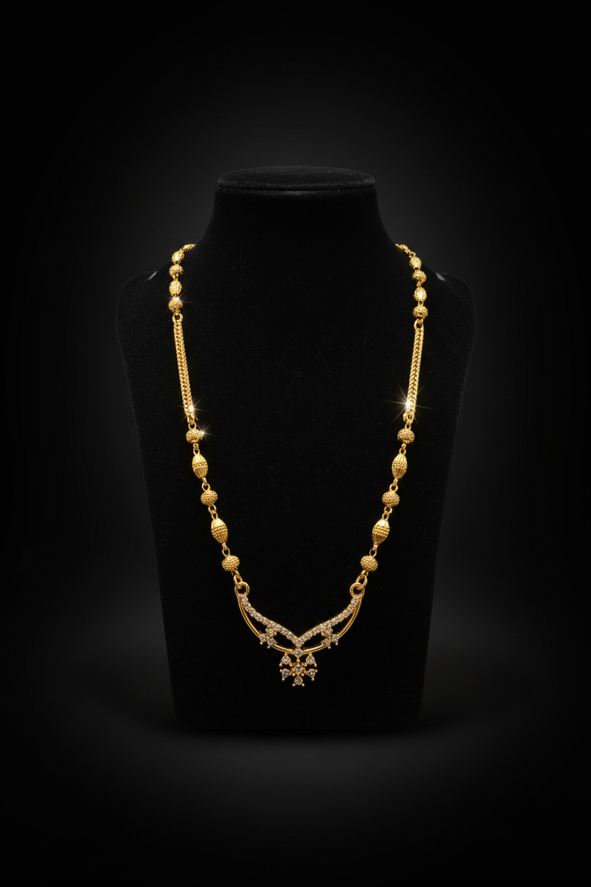 Elegant V-Shape Designer Mangalsutra with Sparkling Pendant – 1 Gram Gold Jewellery