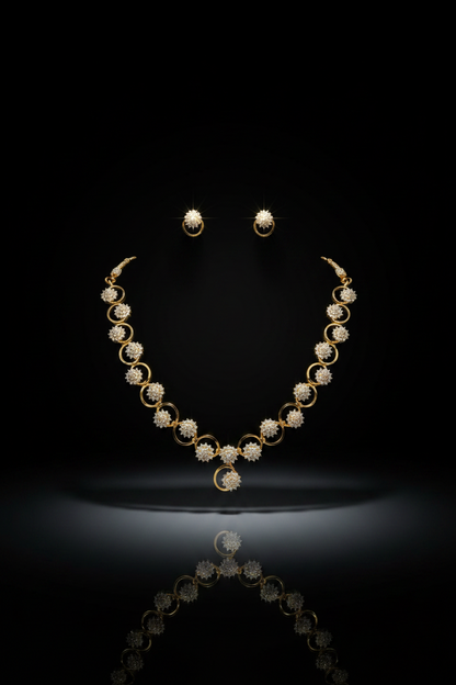 Elegant Floral AD Stone Necklace Set with Earrings – 1 Gram Gold Jewellery