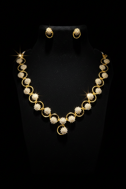 Elegant Floral AD Stone Necklace Set with Earrings – 1 Gram Gold Jewellery