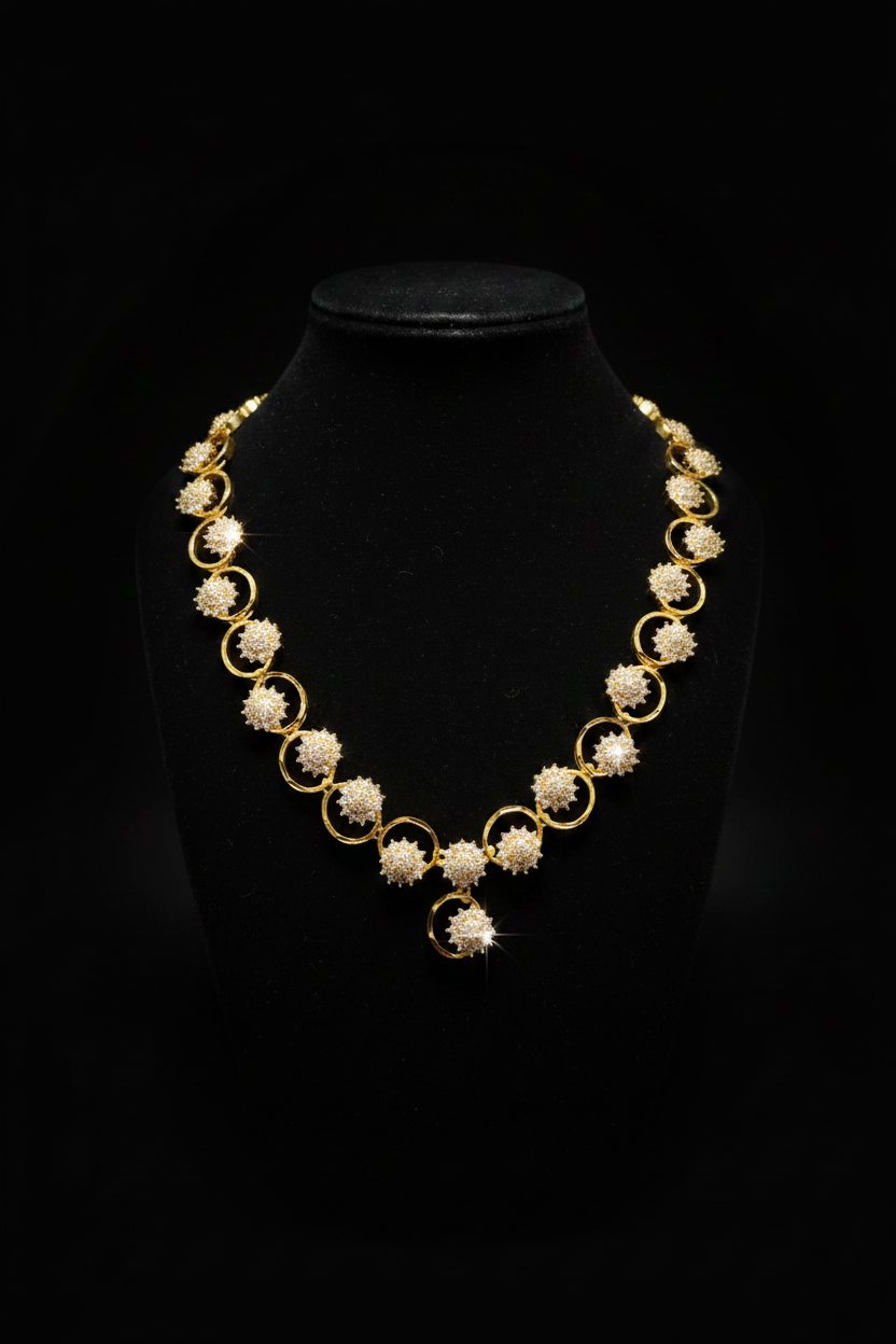 Elegant Floral AD Stone Necklace Set with Earrings – 1 Gram Gold Jewellery