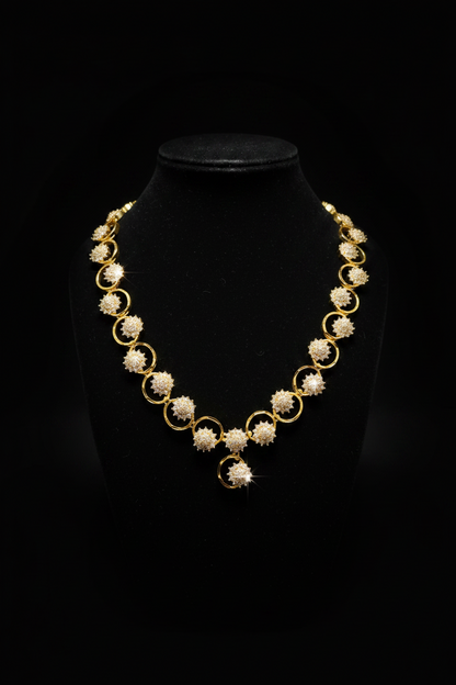 Elegant Floral AD Stone Necklace Set with Earrings – 1 Gram Gold Jewellery