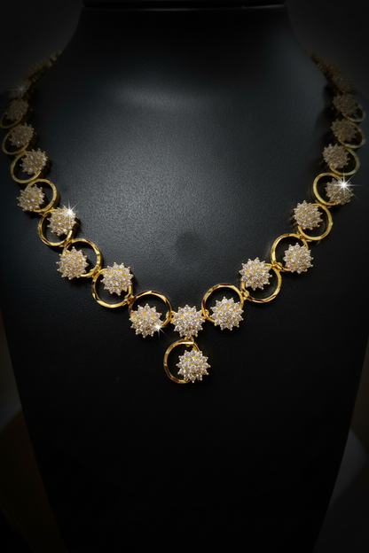 Elegant Floral AD Stone Necklace Set with Earrings – 1 Gram Gold Jewellery