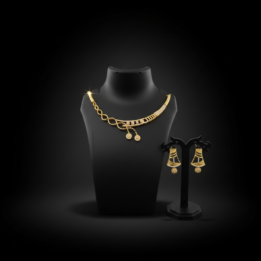 Elegant Designer AD Stone Necklace Set with Earrings – 1 Gram Gold Jewellery