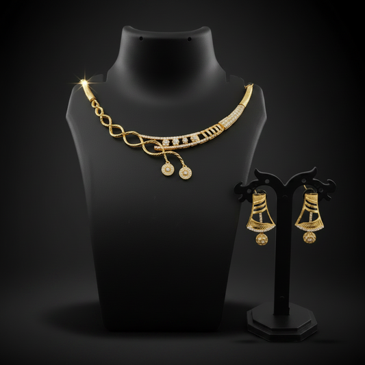 Elegant Designer AD Stone Necklace Set with Earrings – 1 Gram Gold Jewellery