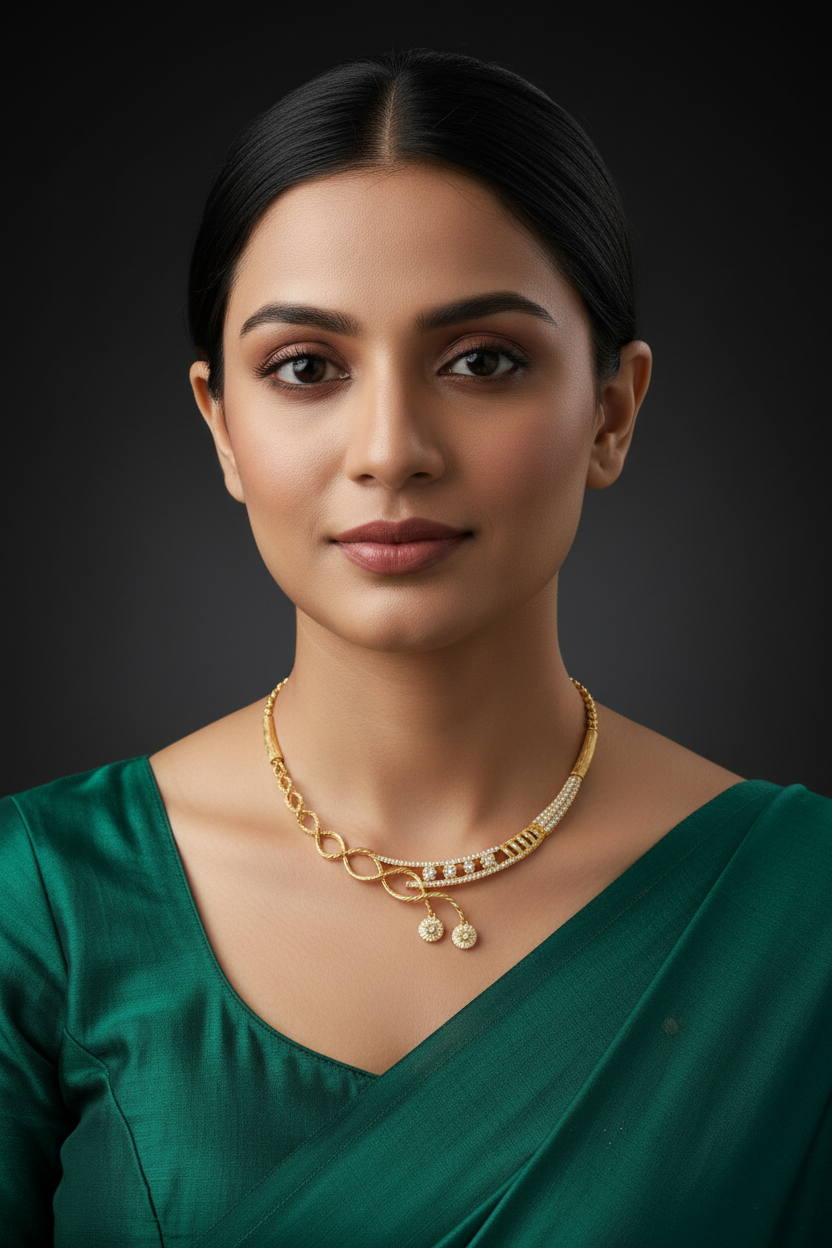 Elegant Designer AD Stone Necklace Set with Earrings – 1 Gram Gold Jewellery