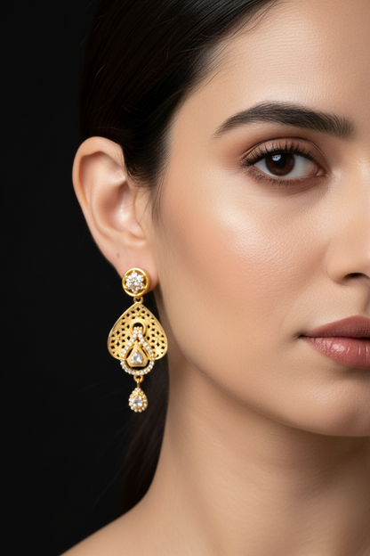 Elegant Teardrop Pendant AD Stone Necklace Set with Earrings – 1 Gram Gold Jewellery