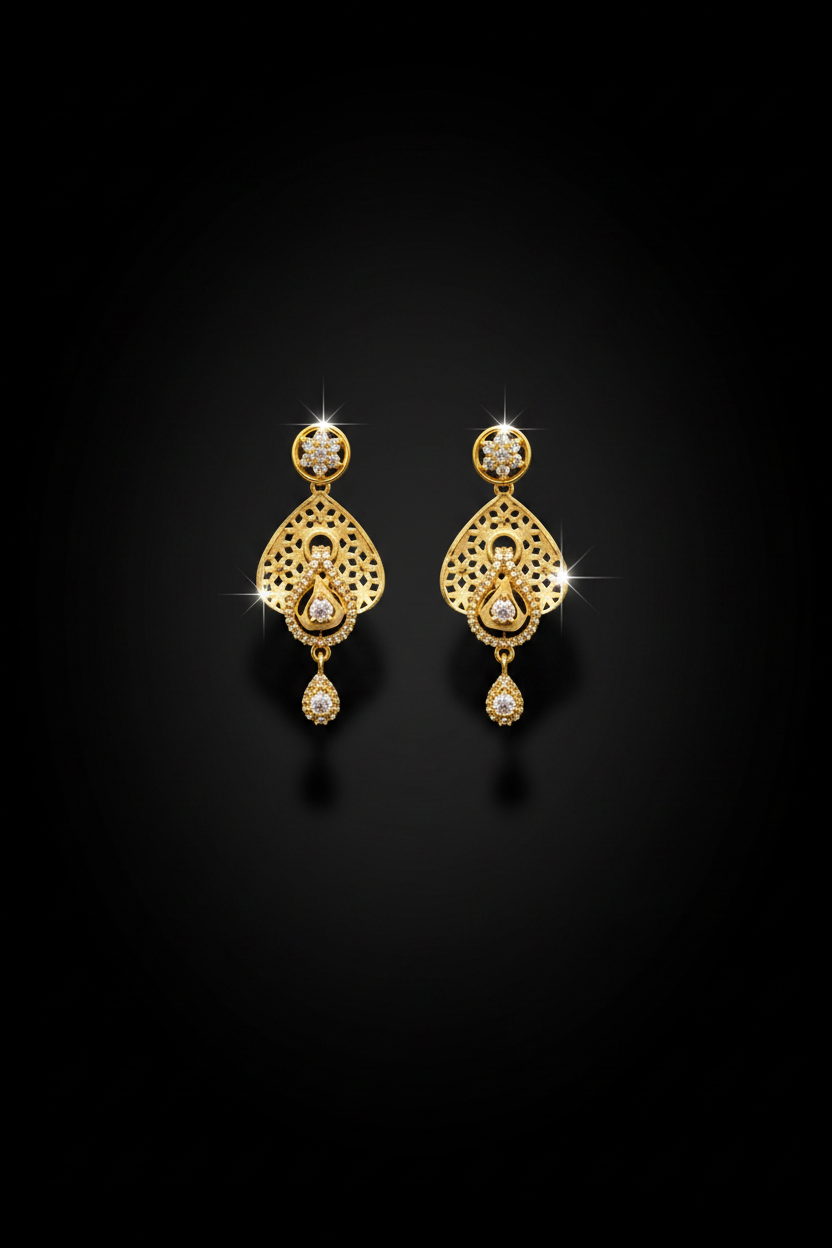 Elegant Teardrop Pendant AD Stone Necklace Set with Earrings – 1 Gram Gold Jewellery