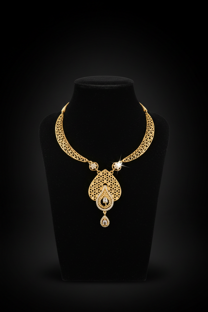 Elegant Teardrop Pendant AD Stone Necklace Set with Earrings – 1 Gram Gold Jewellery