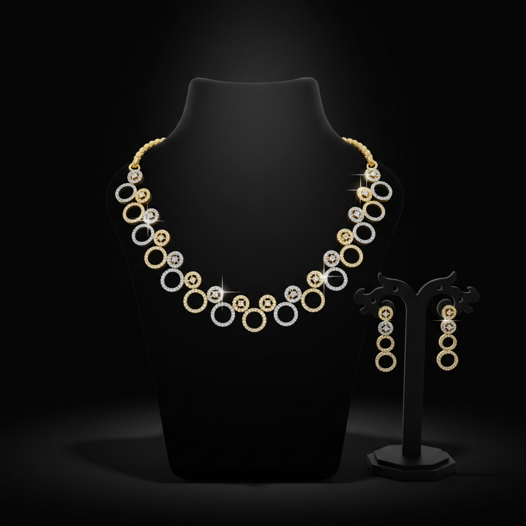 Elegant 1 Gram Gold Plated AD Stone Necklace Set with Earrings – 1 Gram Gold Jewellery