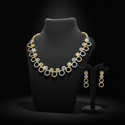 Elegant 1 Gram Gold Plated AD Stone Necklace Set with Earrings – 1 Gram Gold Jewellery