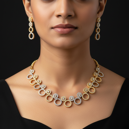Elegant 1 Gram Gold Plated AD Stone Necklace Set with Earrings – 1 Gram Gold Jewellery