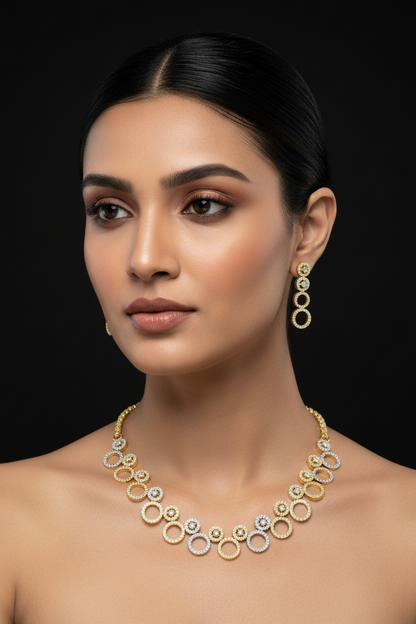 Elegant 1 Gram Gold Plated AD Stone Necklace Set with Earrings – 1 Gram Gold Jewellery