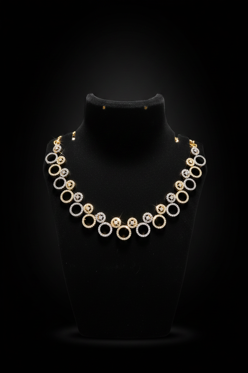 Elegant 1 Gram Gold Plated AD Stone Necklace Set with Earrings – 1 Gram Gold Jewellery