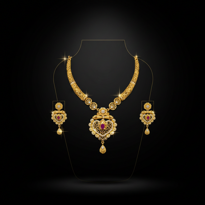 Antique Temple Design AD Necklace Set with Matching Earrings – 1 Gram Gold Jewellery