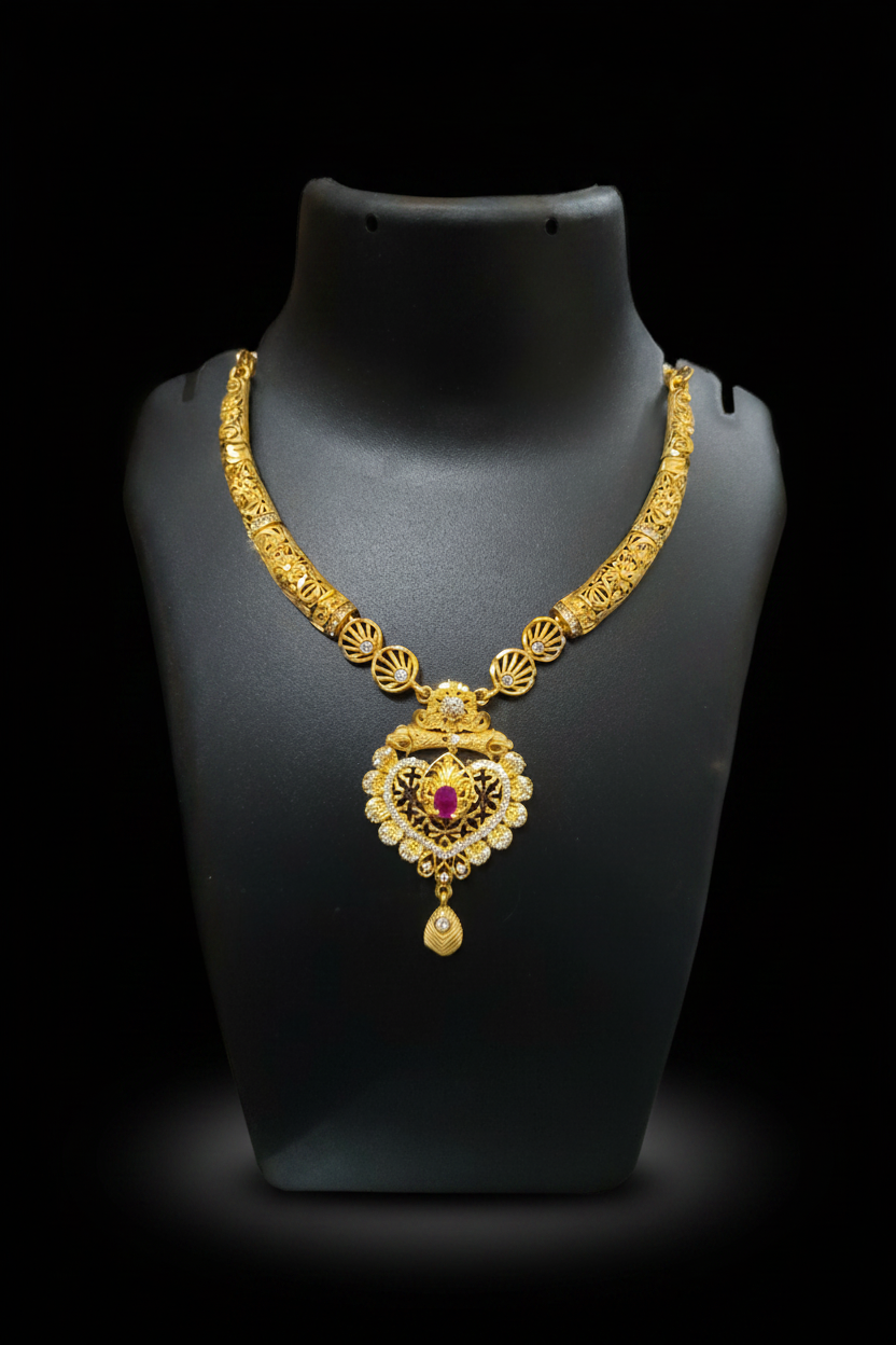 Antique Temple Design AD Necklace Set with Matching Earrings – 1 Gram Gold Jewellery