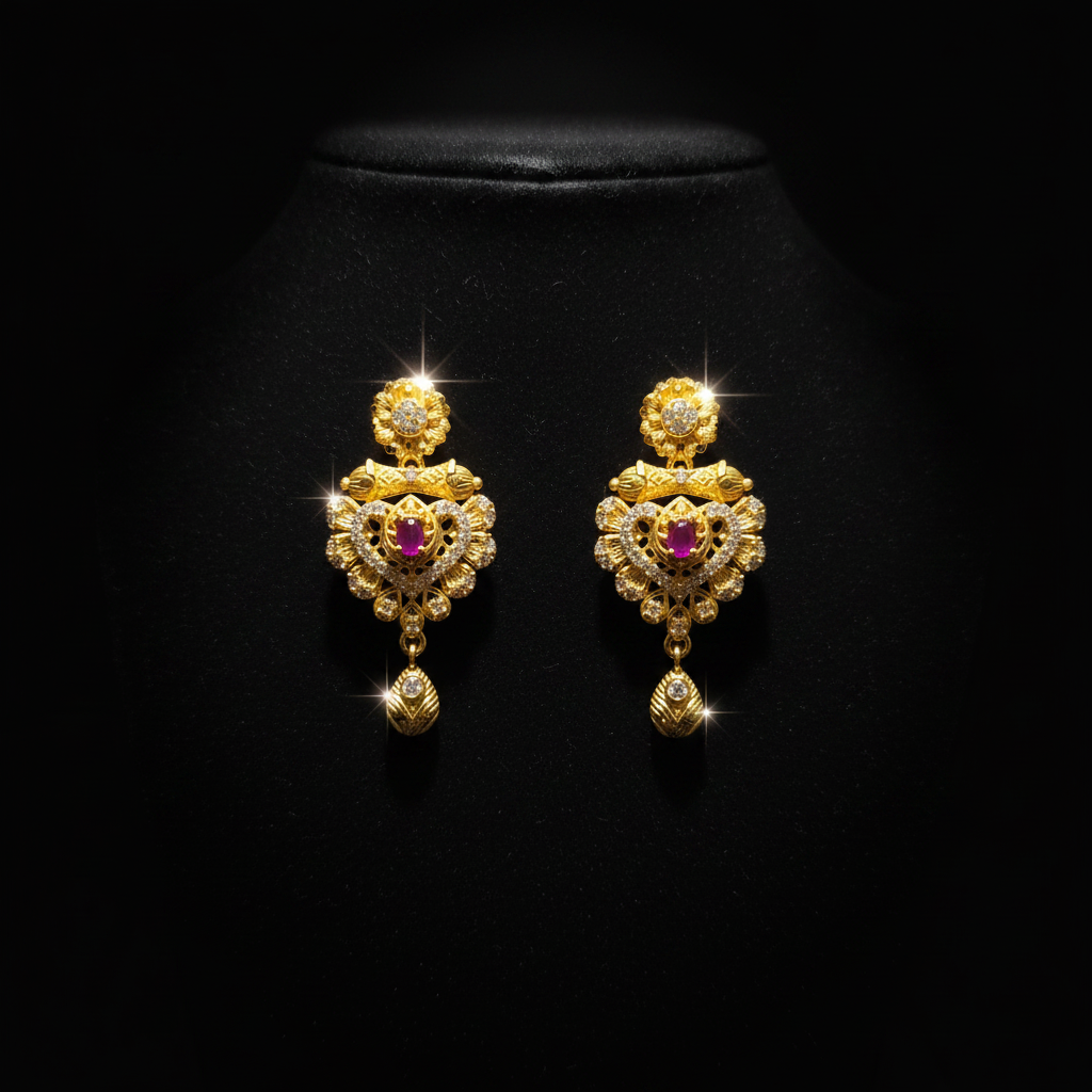 Antique Temple Design AD Necklace Set with Matching Earrings – 1 Gram Gold Jewellery