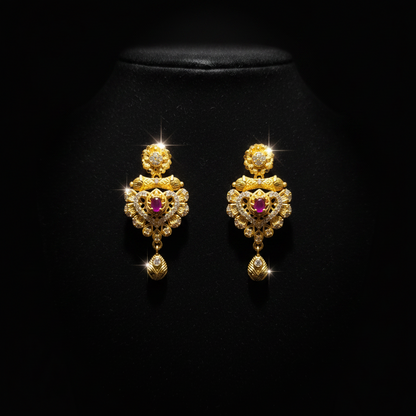 Antique Temple Design AD Necklace Set with Matching Earrings – 1 Gram Gold Jewellery