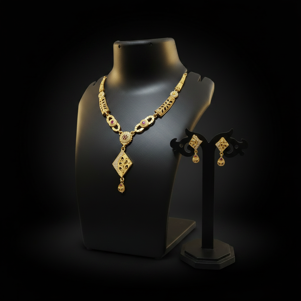 Elegant Gold-Finish Necklace & Earring Set - 1 Gram Gold Jewellery