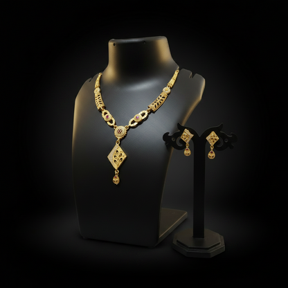 Elegant Gold-Finish Necklace & Earring Set - 1 Gram Gold Jewellery