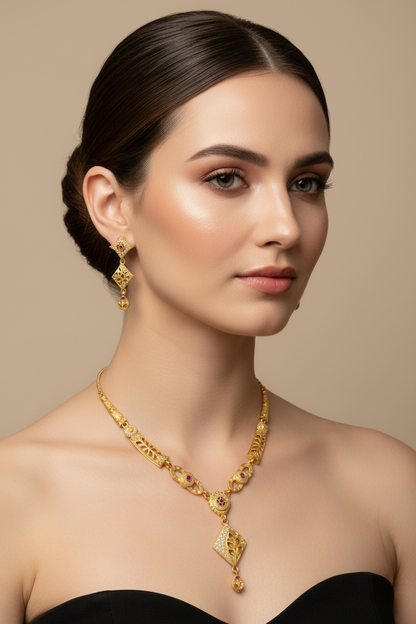 Elegant Gold-Finish Necklace & Earring Set - 1 Gram Gold Jewellery