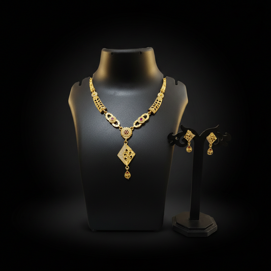 Elegant Gold-Finish Necklace & Earring Set - 1 Gram Gold Jewellery