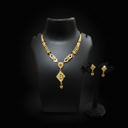 Elegant Gold-Finish Necklace & Earring Set - 1 Gram Gold Jewellery