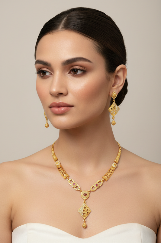 Elegant Gold-Finish Necklace & Earring Set - 1 Gram Gold Jewellery
