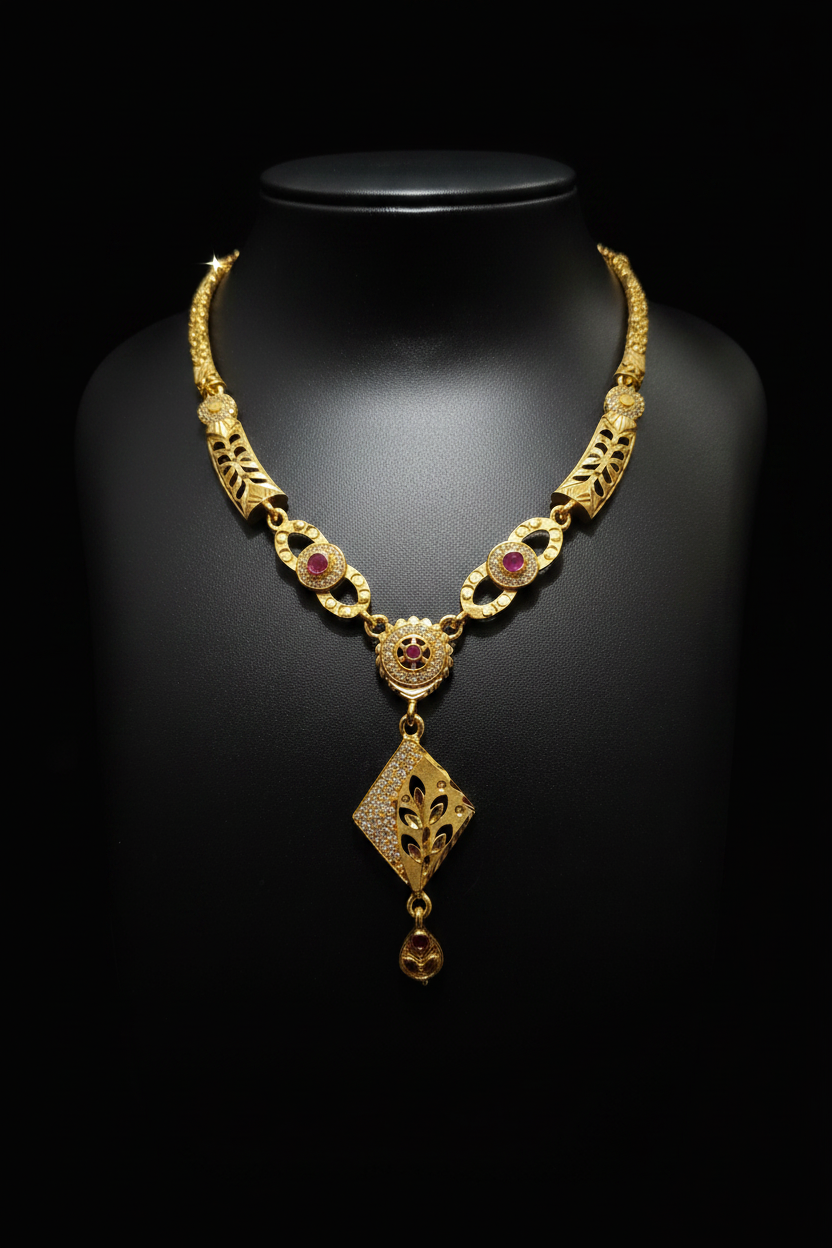 Elegant Gold-Finish Necklace & Earring Set - 1 Gram Gold Jewellery