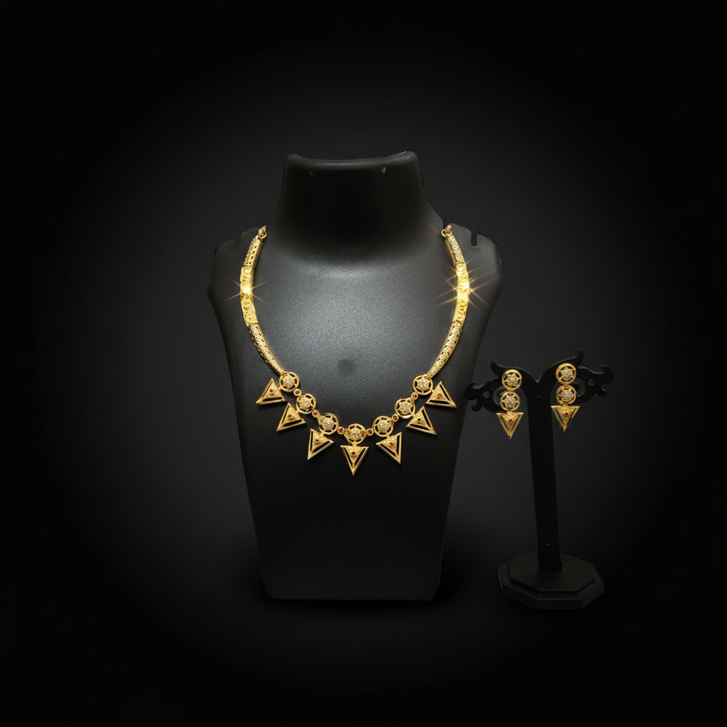 Traditional Designer AD Necklace with Matching Earrings - 1 Gram Gold Necklace Set for Women