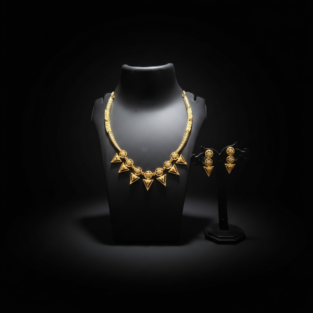 Traditional Designer AD Necklace with Matching Earrings - 1 Gram Gold Necklace Set for Women