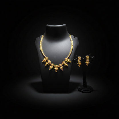Traditional Designer AD Necklace with Matching Earrings - 1 Gram Gold Necklace Set for Women