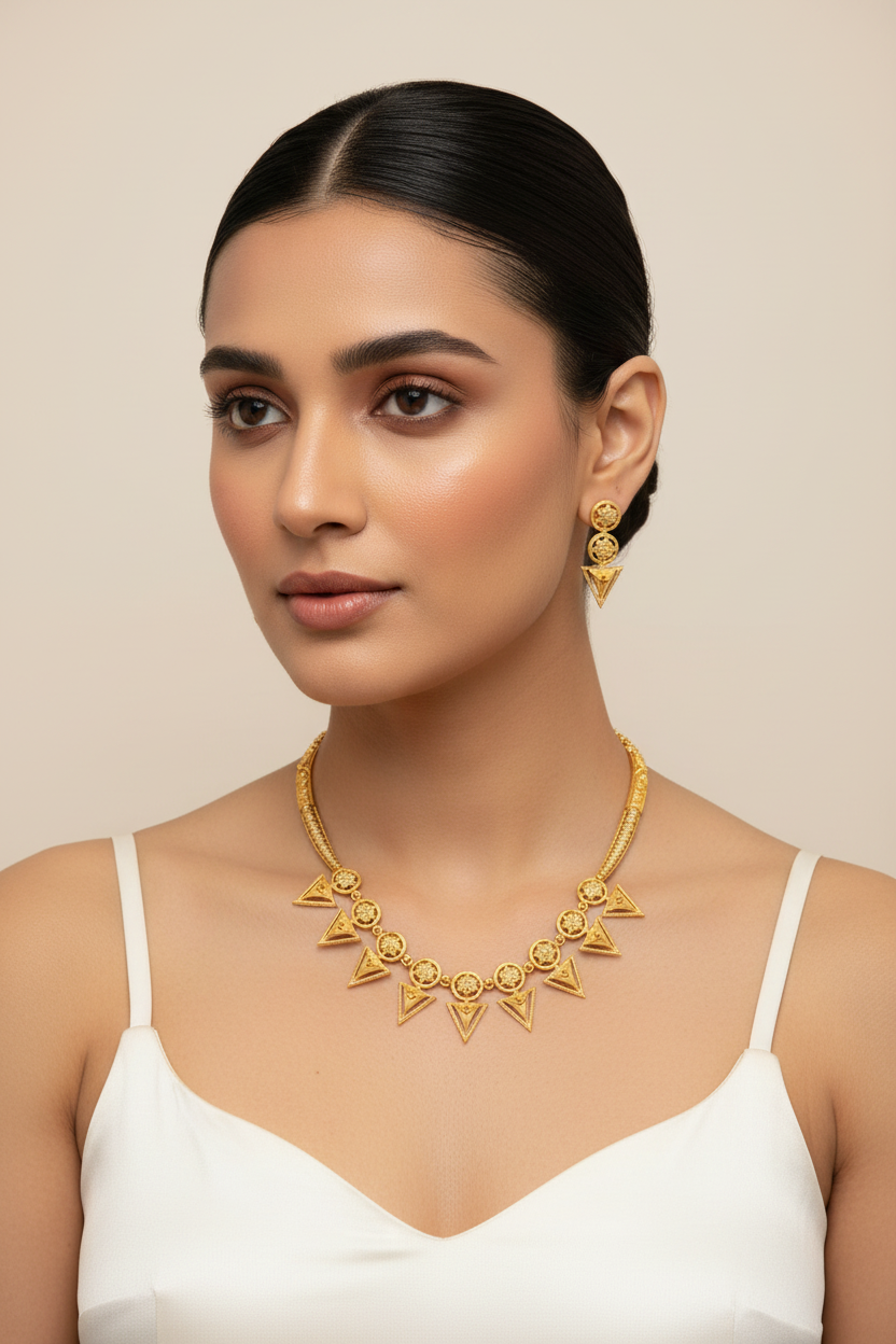 Traditional Designer AD Necklace with Matching Earrings - 1 Gram Gold Necklace Set for Women