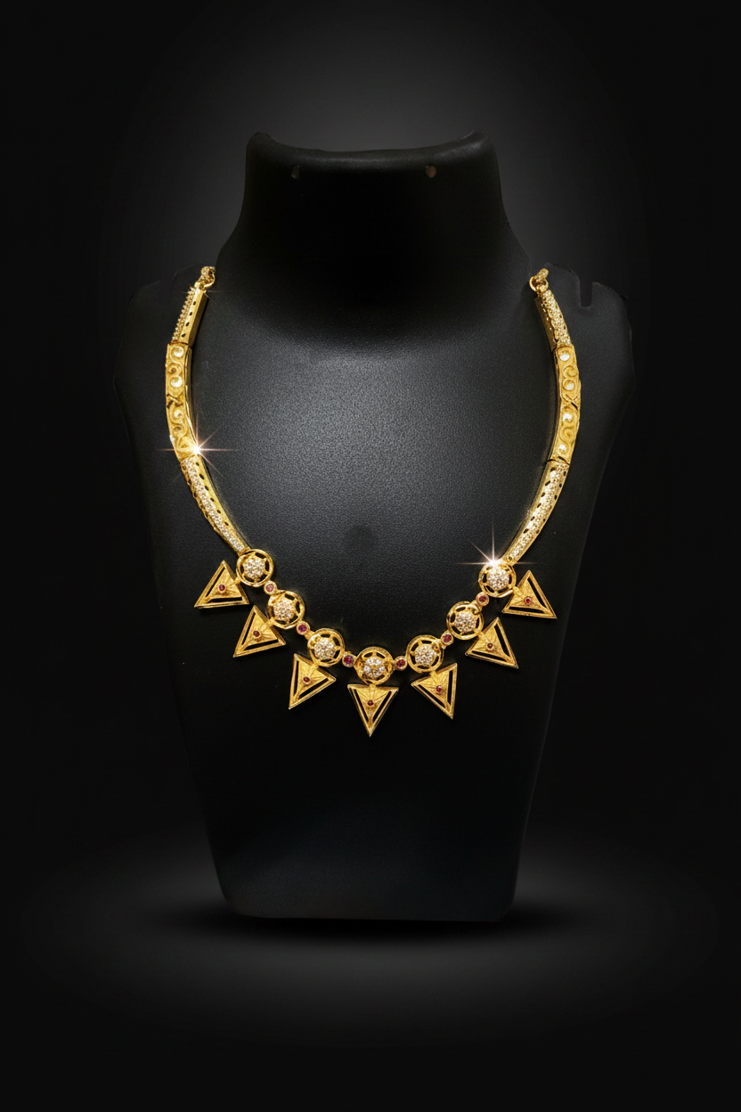 Traditional Designer AD Necklace with Matching Earrings - 1 Gram Gold Necklace Set for Women