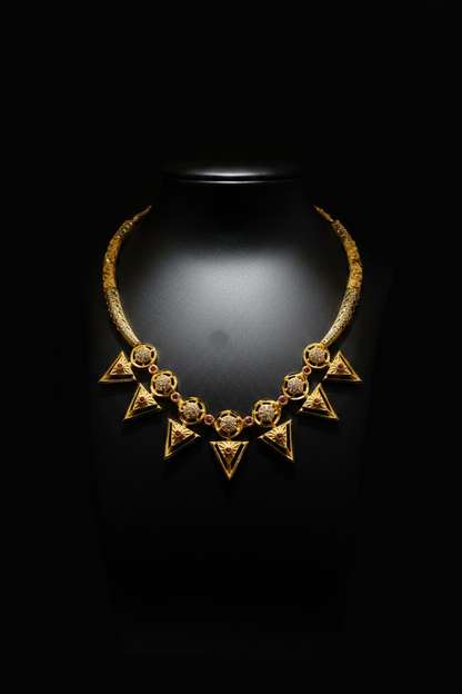 Traditional Designer AD Necklace with Matching Earrings - 1 Gram Gold Necklace Set for Women