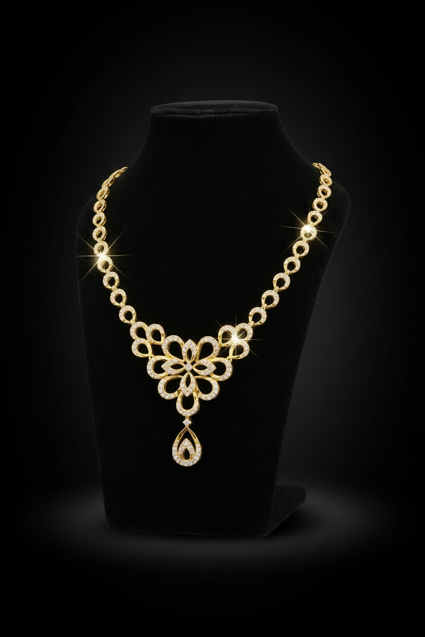 Floral Elegant Designer Necklace with Matching Drop Earrings - 1  Gram Gold Jewellery