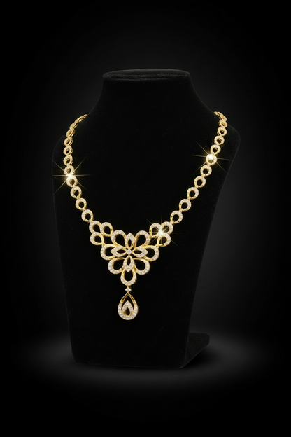 Floral Elegant Designer Necklace with Matching Drop Earrings - 1  Gram Gold Jewellery