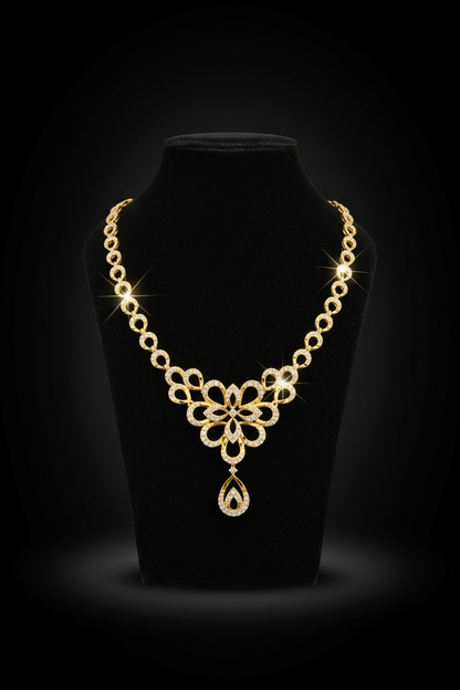 Floral Elegant Designer Necklace with Matching Drop Earrings - 1  Gram Gold Jewellery