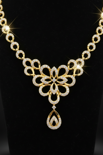 Floral Elegant Designer Necklace with Matching Drop Earrings - 1  Gram Gold Jewellery