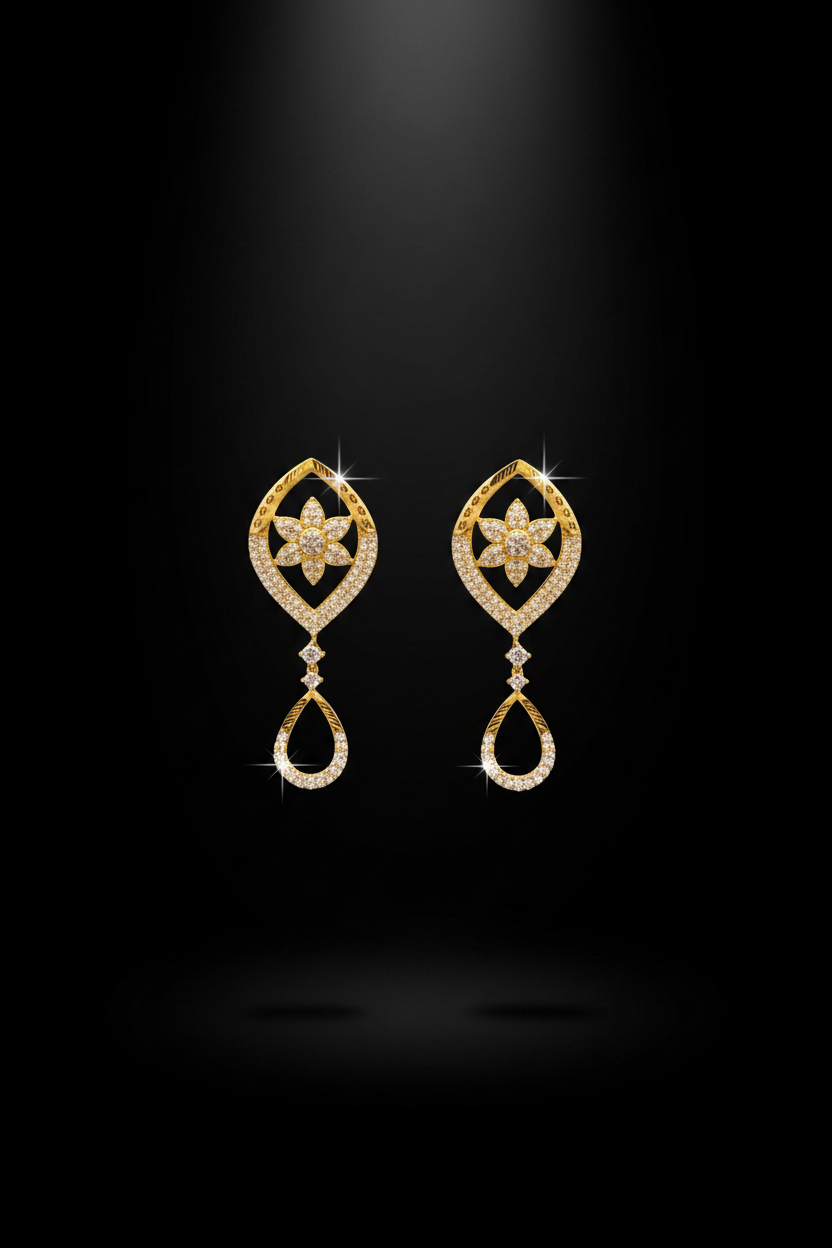 Floral Elegant Designer Necklace with Matching Drop Earrings - 1  Gram Gold Jewellery