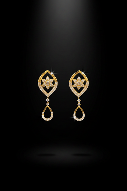 Floral Elegant Designer Necklace with Matching Drop Earrings - 1  Gram Gold Jewellery