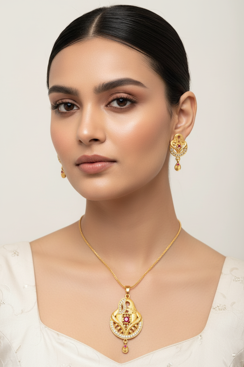 Premium Gold Plated Pendant Set for Women | Traditional Designer Necklace Set