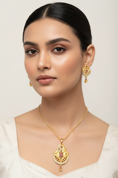 Premium Gold Plated Pendant Set for Women | Traditional Designer Necklace Set