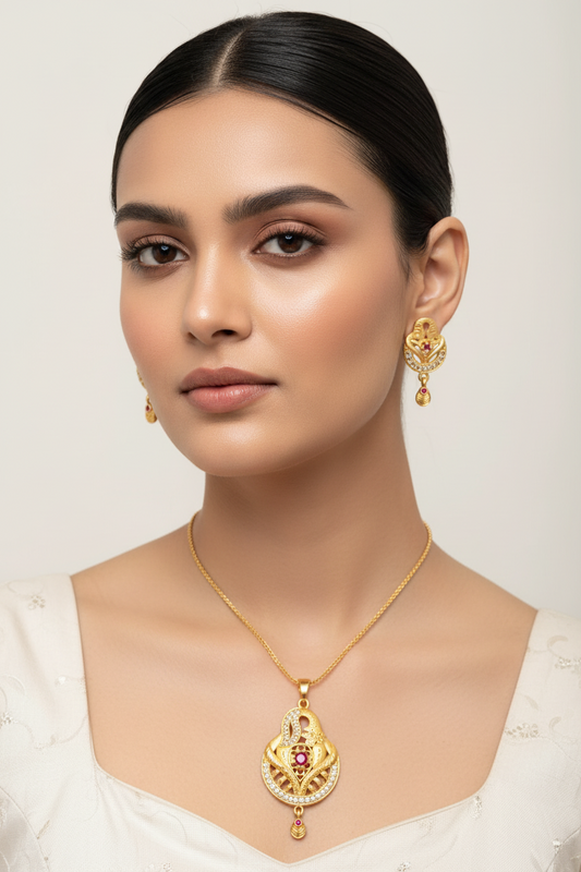 Premium Gold Plated Pendant Set for Women | Traditional Designer Necklace Set