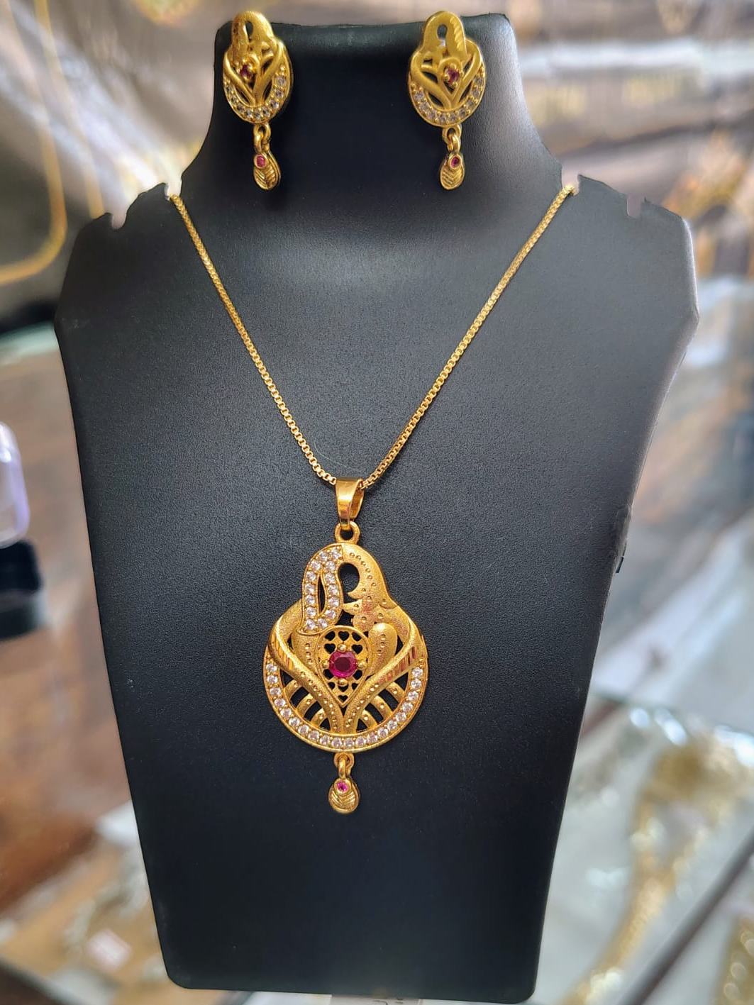 Premium Micro Gold Pendant Set with Matching Earrings